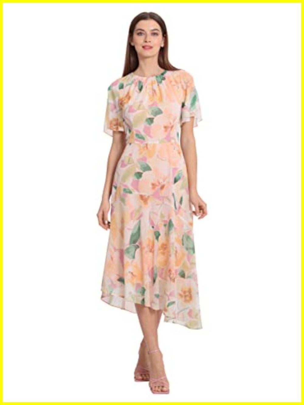 Maggy London Flutter Sleeve Fit and Flare Midi Dress Floral